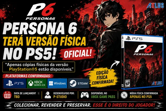 Persona 6 terá versão física no PS5, mas situação no Xbox ainda exige cautela