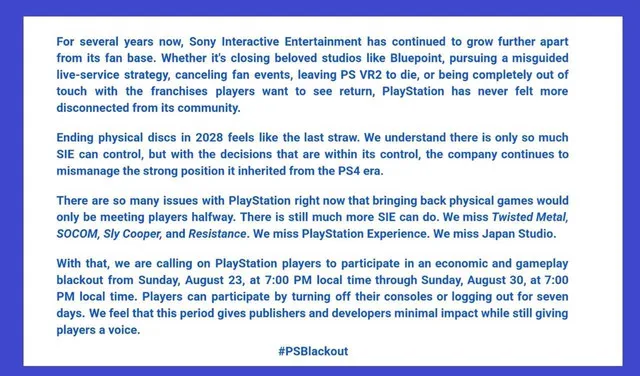 Movimento #PSBlackout convoca jogadores para uma semana de boicote ao PlayStation em agosto