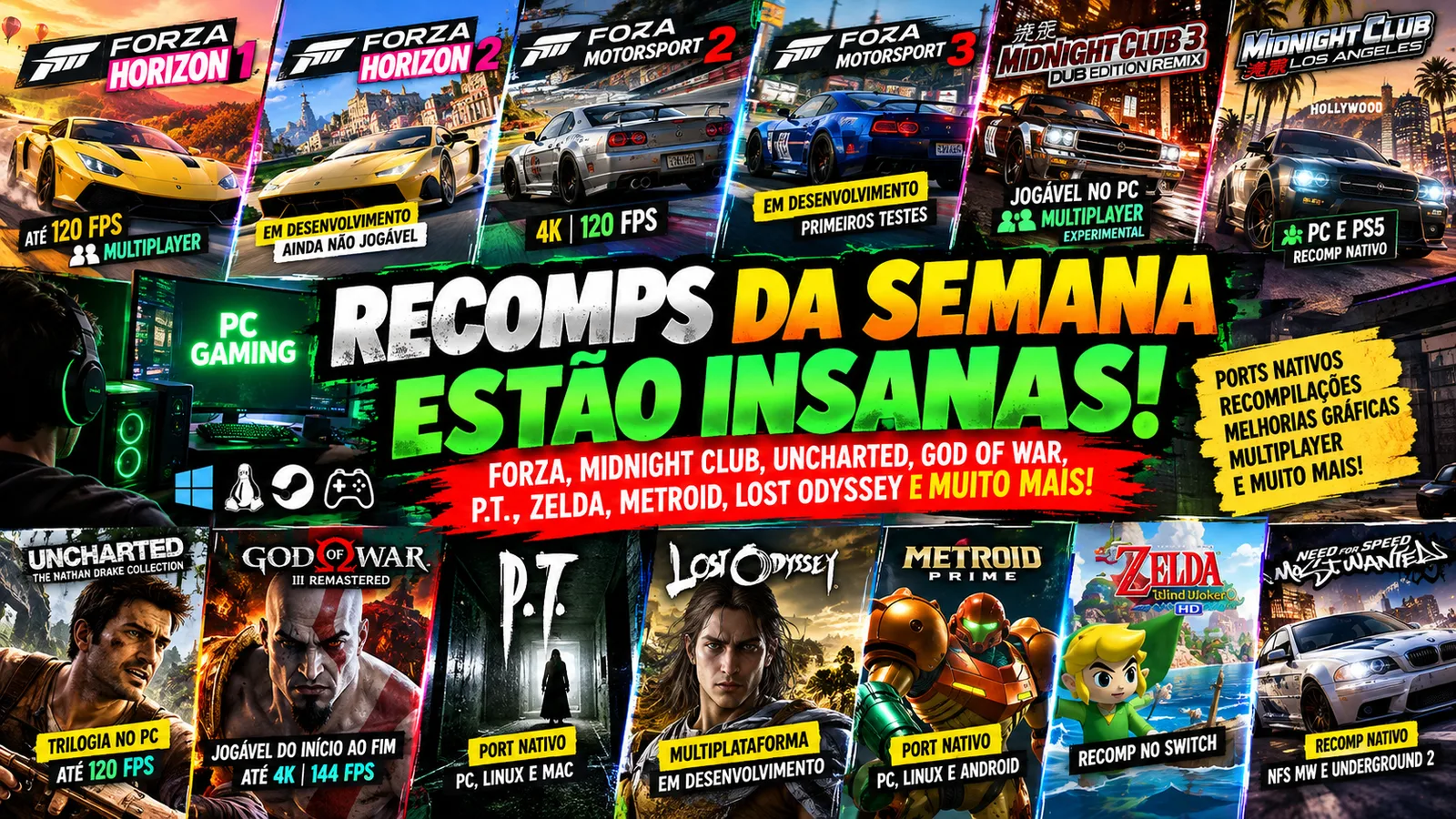 Recomps da semana estão insanas: Forza Horizon 1 e 2, Midnight Club 3, God of War, Uncharted e muito mais!