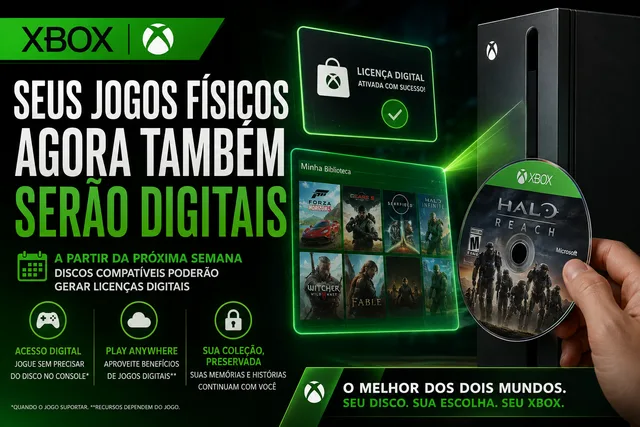 Xbox permitirá transformar jogos físicos em licenças digitais a partir da próxima semana