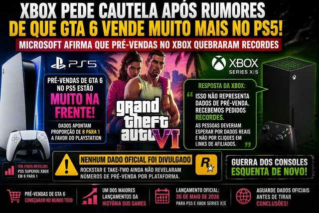 Xbox pede cautela após rumores de que GTA 6 vende muito mais no PS5