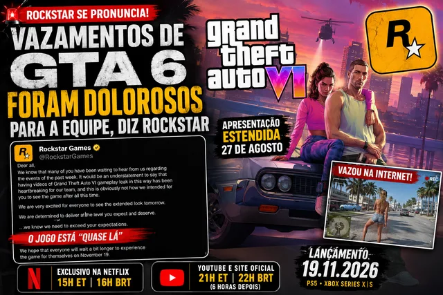 Rockstar quebra o silêncio sobre vazamentos de GTA 6 e revela que desenvolvimento está “quase lá”
