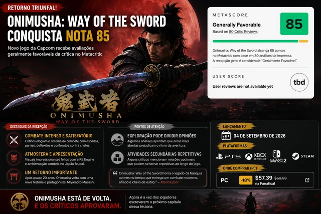 Onimusha: Way of the Sword conquista nota 85 no Metacritic com 80 análises