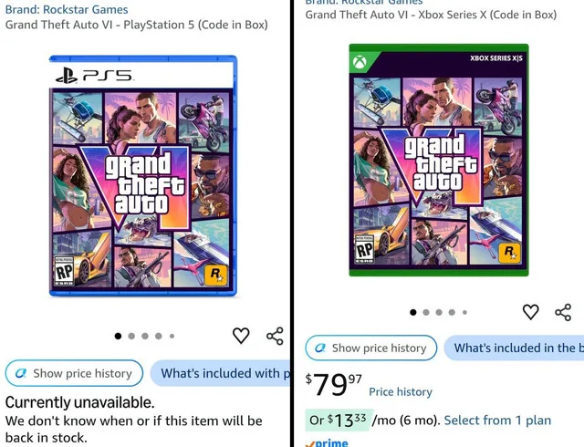 GTA 6 esgota para PS5 na Amazon enquanto versão de Xbox continua disponível