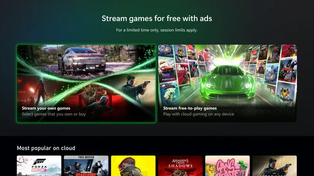 Xbox começa a testar Cloud Gaming gratuito com anúncios para jogos da própria biblioteca