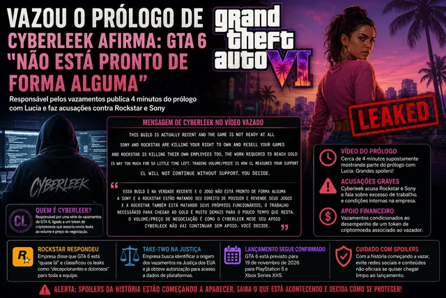Cyberleek vaza suposto prólogo de GTA 6 e afirma que build é recente: “O jogo não está pronto”