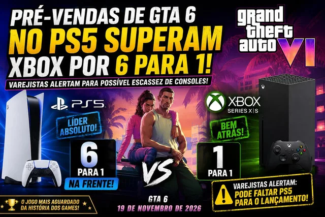Pré-vendas de GTA 6 no PS5 superam Xbox por 6 para 1, afirma insider