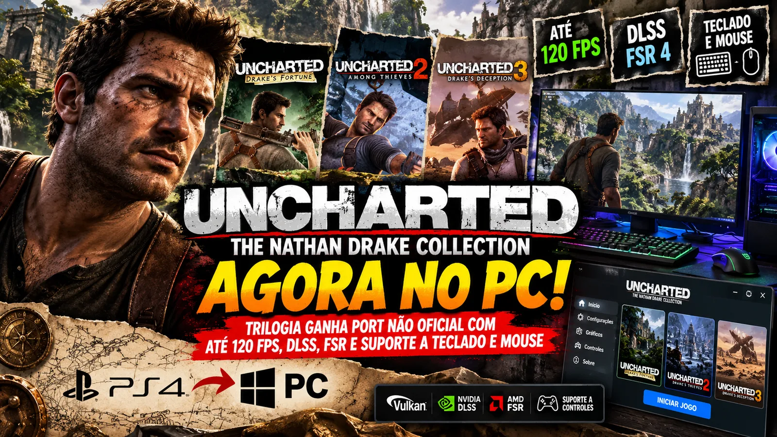 Uncharted 1, 2 e 3 ganham port nativo para PC com até 120 FPS e melhorias gráficas