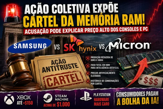 Fabricantes de memória RAM enfrentam ação coletiva por suposto cartel que teria encarecido consoles e PCs