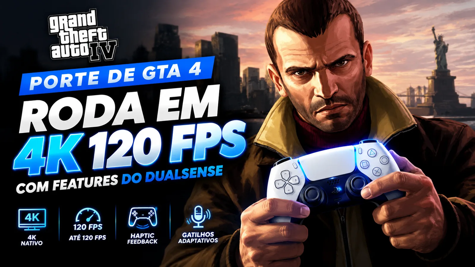 GTA IV chega ao PS5 desbloqueado com recompilação nativa, features do dualsense, 4K e suporte a 120 Hz