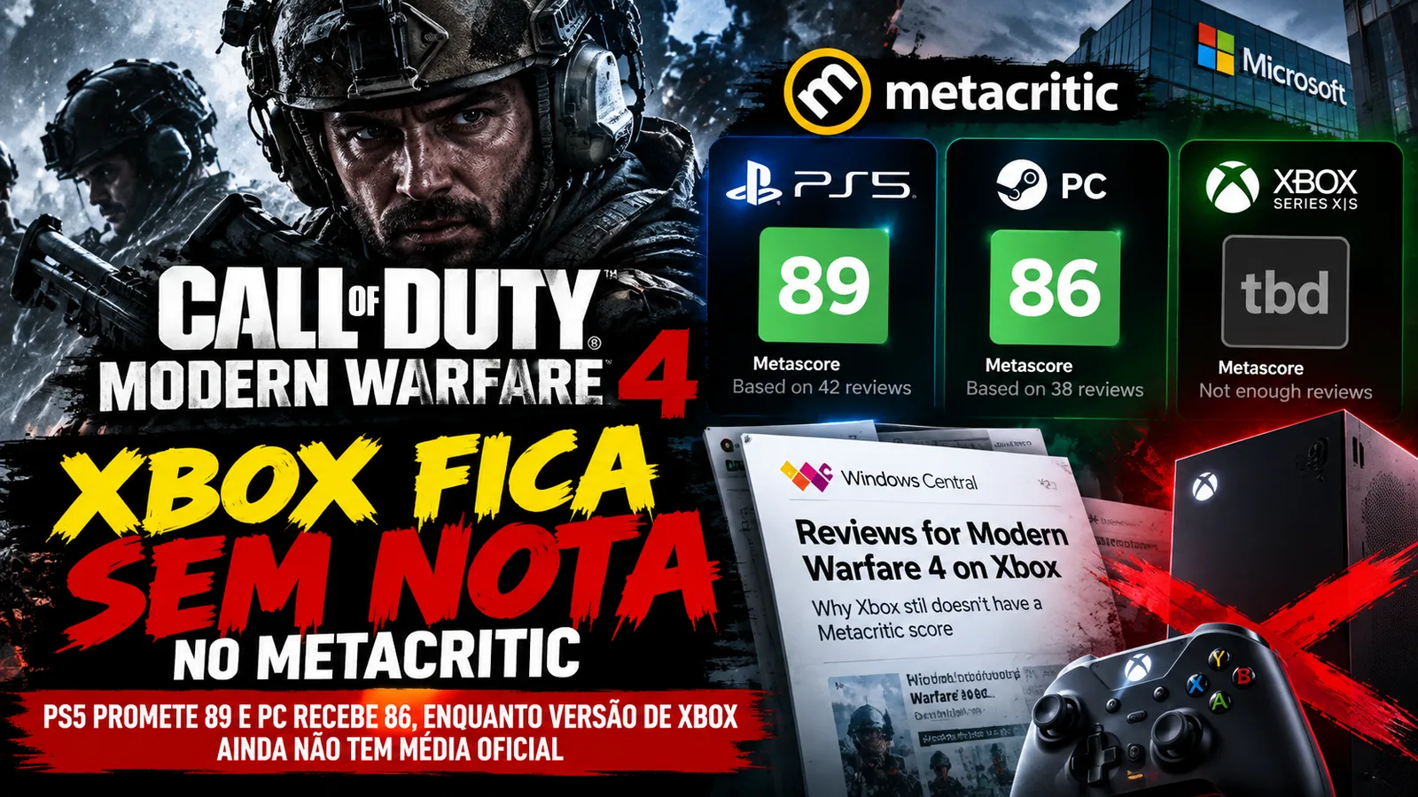 Xbox fica sem nota no Metacritic para Modern Warfare 4 enquanto PS5 alcança 89 e PC recebe 86