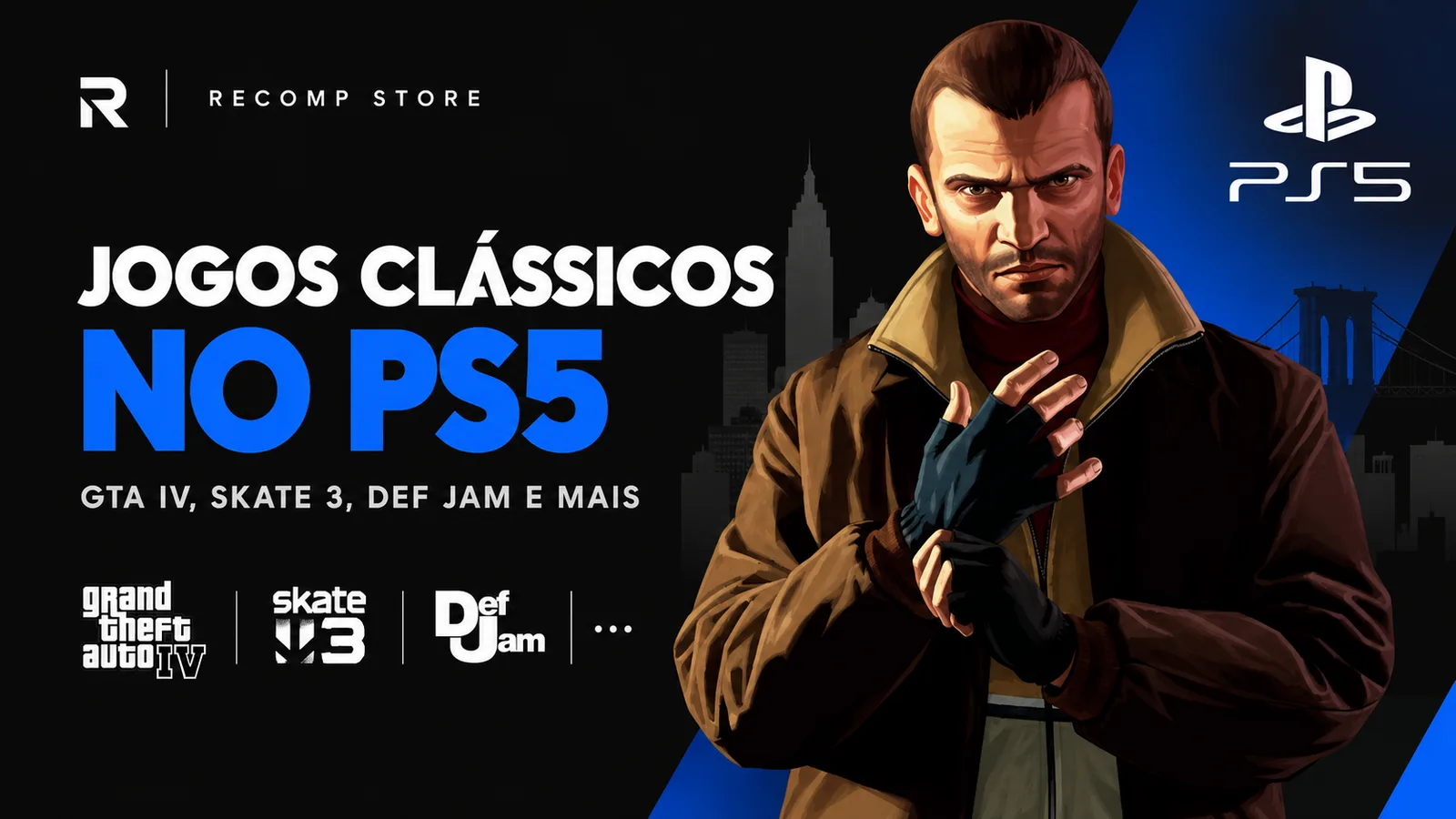 Fãs de PlayStation criam a Recomp Store, loja que reúne jogos recompilados para rodar nativamente no PS5, com títulos como Skate 3 e Def Jam: Fight for NY em resoluções de até 4K.