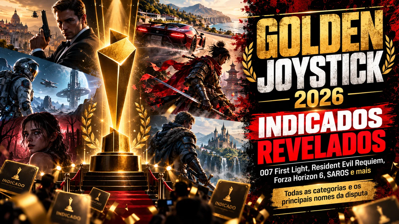 Golden Joystick Awards 2026 revela indicados: Resident Evil Requiem, 007 First Light e Forza Horizon 6 estão na disputa