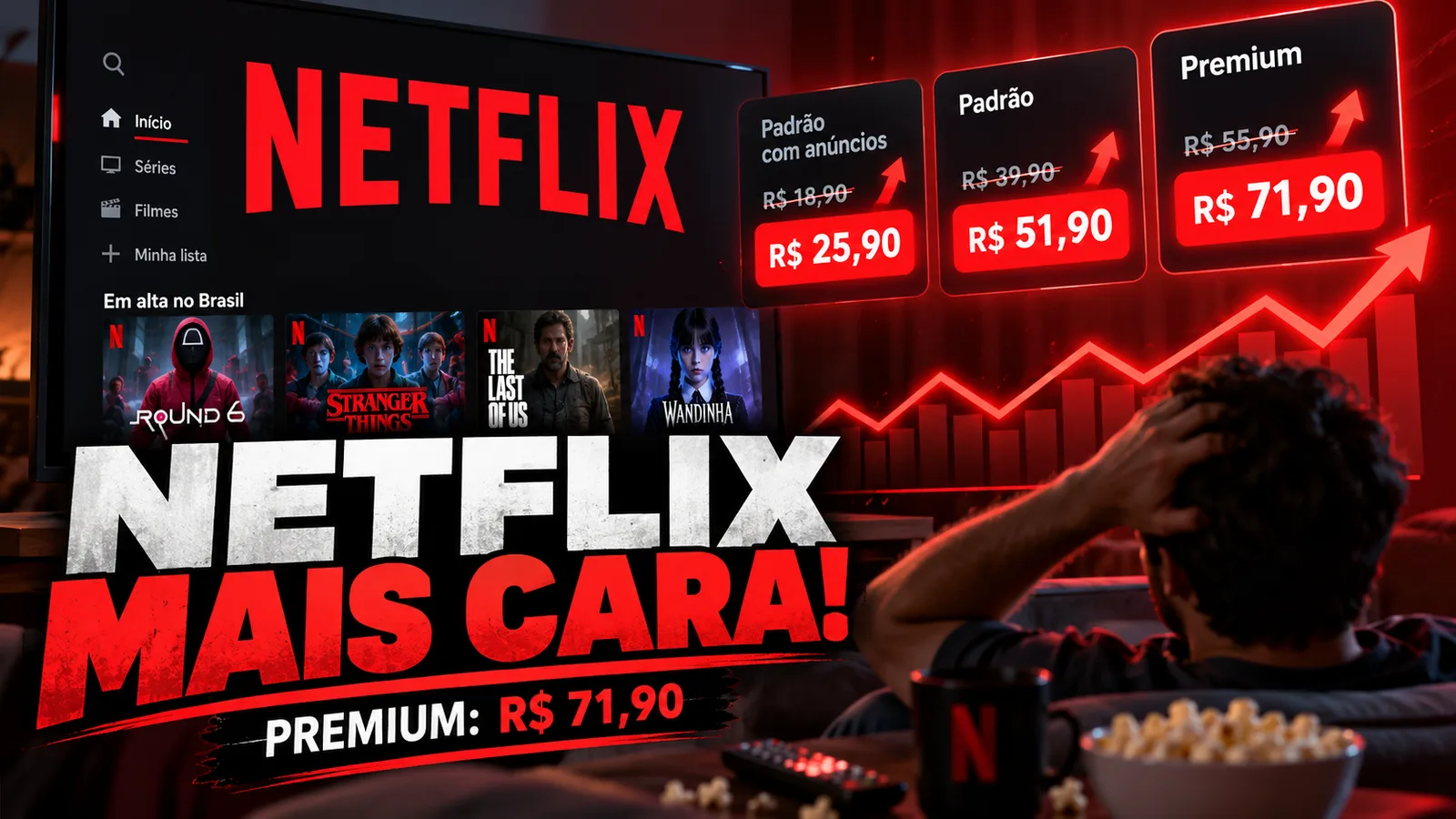 Netflix mete a mão no bolso dos brasileiros! Premium chega a R$ 71,90 e até plano com anúncios fica mais caro